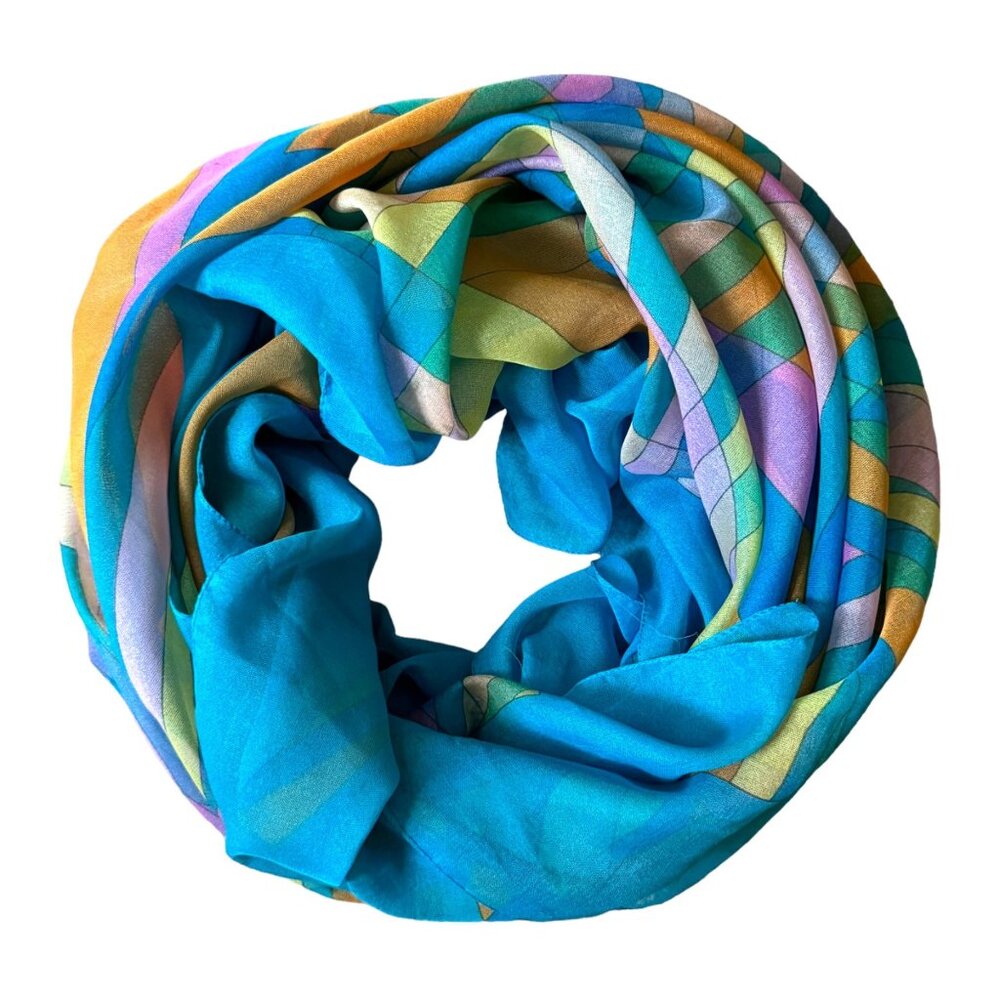 Colorful Geometric Pattern Scarf Wrap Women Blue